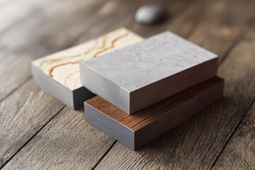 Stacked Material Samples: Wood, Concrete, Stone