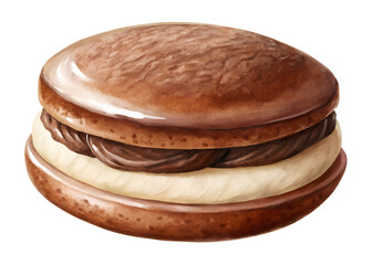 Illustration of a Delicious Whoopie Pie with Chocolate Filling on a Black Background