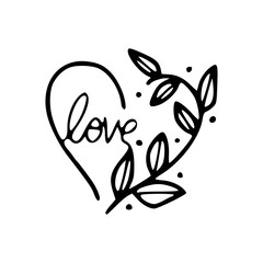 monoline style heart with floral elements