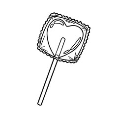 outline drawing of a sweet valentine's day lollipop