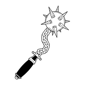 spiked mace weapon black and white clip art preview