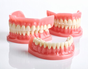 Obraz premium A 3D rendering of a full set of upper and lower dentures, showing the detailed teeth and gum structure.