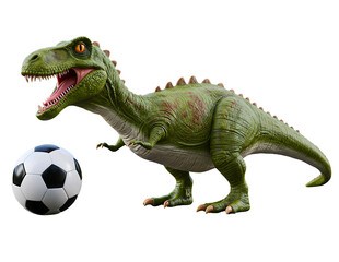 Obraz premium Green tyrannosaurus rex toy dinosaur with soccer ball