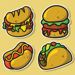 Cartoon Fast Food Vector Illustration Set