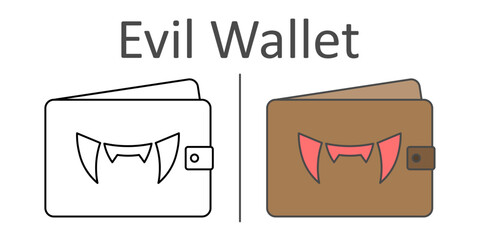 Wallet with sharp teeth as Evil Wallet icon, great for Halloween money, scary budget designs, fintech apps, and creepy shopping themes.