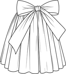 Black and white line drawing of a full skirt with a large bow clothing fashion