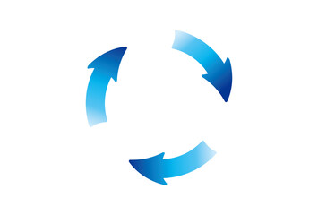 青いグラデーションの回転する矢印のイラスト