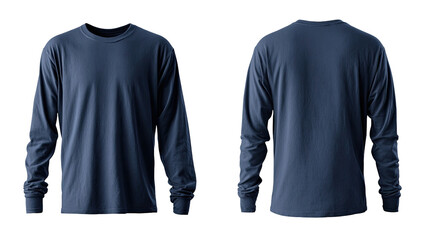 Navy blue long-sleeve crew neck t-shirt, front and back views