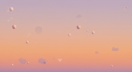 Dreamy gradient background with floating white spheres and shapes, peaceful and ethereal