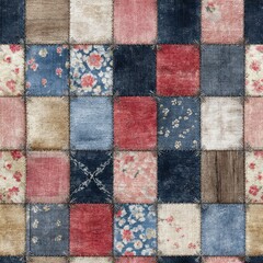 Colorful Fabric Patchwork Textile in Soft Tones and Patterns