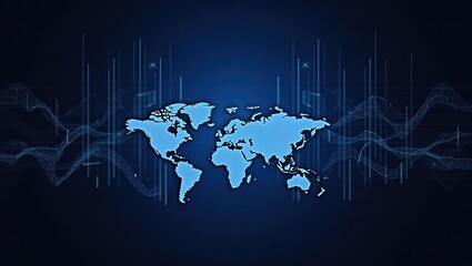 World map graphic with abstract digital elements.