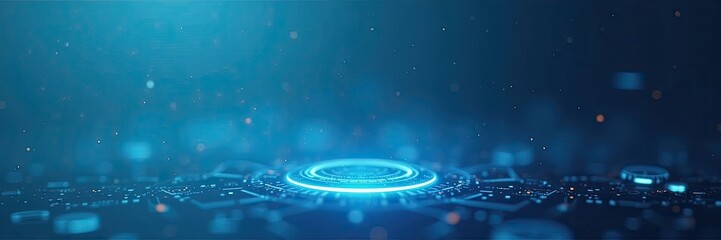 Futuristic digital display with glowing circular element.