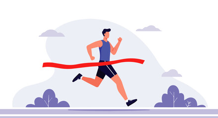 Man Sprinting Finish Ribbon Graphic