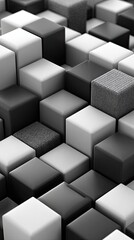 Abstract 3D grid of interlocking cubes in grayscale