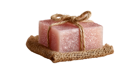 Sparkling Pink Soap with Jute Wrap, isolated on transparent background