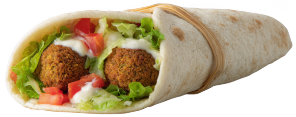 Delicious Falafel Wrap with Fresh Vegetables and Sauce Isolated on Transparent Background