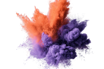 Exploding vibrant hues of orange and purple.  A dynamic burst of color against a black background.  Abstract and energetic