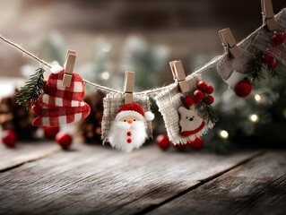 Festive Christmas Decor on Wooden Table