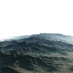 HighAltitude Mountain Range Landscape with Transparent Background, Misty Peaks, Dark Ridges