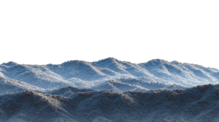 Low Poly Mountain Range Silhouette with Blue Hue on Transparent Background for Compositing