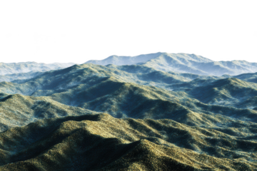 Layered Mountain Range Illustration with Gold and Blue Tones on Transparent Background
