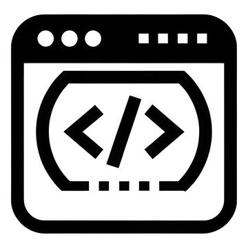 Simple black and white icon representing computer code and web development