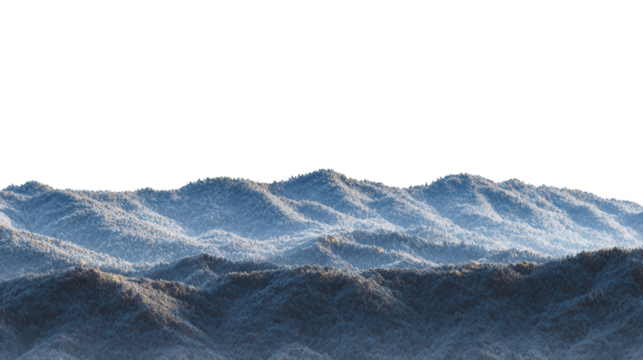 Low Poly Mountain Range Silhouette with Blue Hue on Transparent Background for Compositing