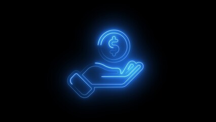 Blue neon hand holding dollar coin icon money finance ©  JAHIDUL STOCK