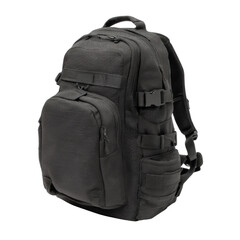 Durable black backpack with multiple compartments and adjustable straps, ideal for travel or outdoor activities. Perfect for carrying essentials comfortably and securely