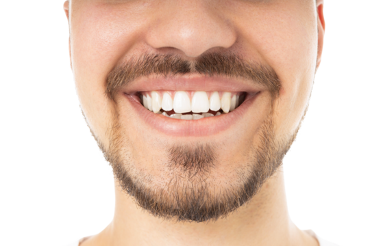 Smiling young man with healthy skin and teeth, isolated, PNG