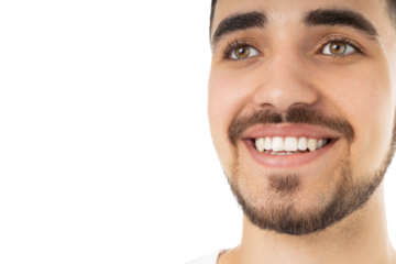 Man displaying clear skin while smiling confidently, isolated, PNG