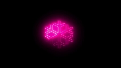 Glowing Pink Neon Snowflake on Black Background light