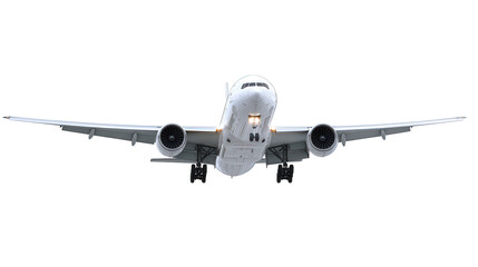 White Airplane Landing Gear Down Front View on Transparent Background Isolated