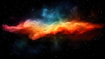 Fototapeta premium A captivating image showcases a vibrant nebula against a backdrop of twinkling stars, creating a stunning cosmic vista with colors ranging from blue to red/orange.