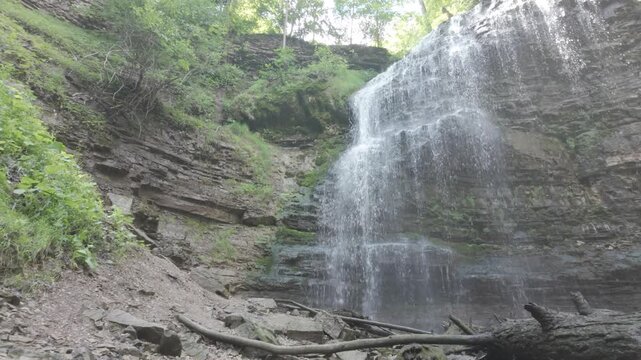 Tiffany waterfall 4K video in slow motion, in summer, Ontario, Hamilton, Canada