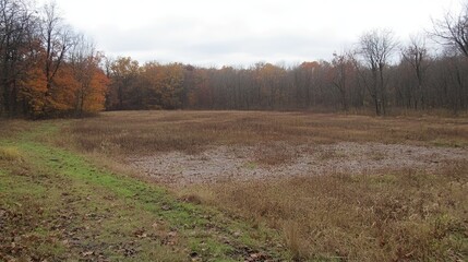 Obraz premium Open field with autumnal trees