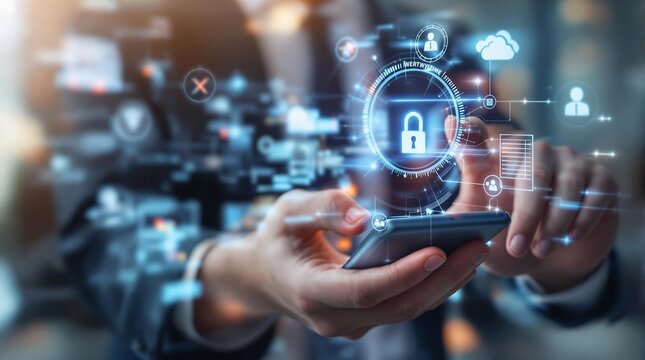 Cyber security concept mobile phone data protection privacy digital technology network