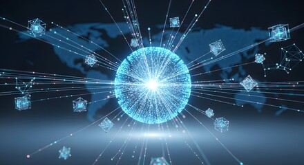 Abstract Blue Orb - Global Network, Data Flow, and Technology Concept.