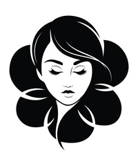 Elegant floral woman face silhouette with flowing hair.