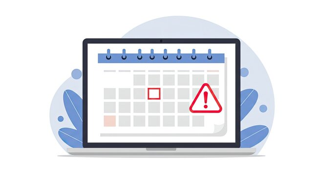 Missing deadlines cause stress in business, so let's stay organized and get reminders with calendar notifications on a laptop computer to stay on track and be efficient