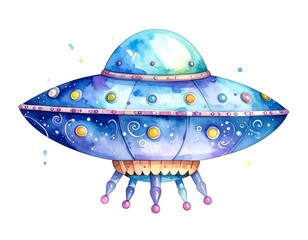 Cute watercolor spaceship illustration