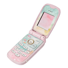 Watercolor Vintage flip phone technology icon. isolated on transparent background