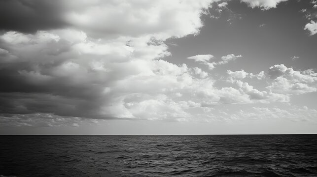 Black and white expanse of sky and sea