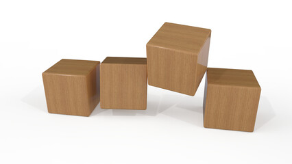 Square wooden blocks are flipped and placed in a row