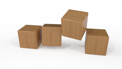 Square wooden blocks are flipped and placed in a row