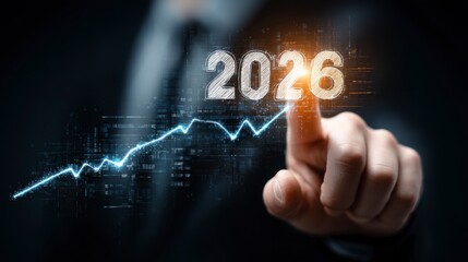 businessman with hand touching on 2026 performance graph with upward trending arrow --ar 16:9 --quality 4 --raw --v 7 Job ID: e29afb62-2e68-4ba9-858e-09a550ada34f