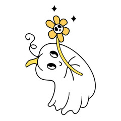 Cute ghost with flower isolated on transparent background