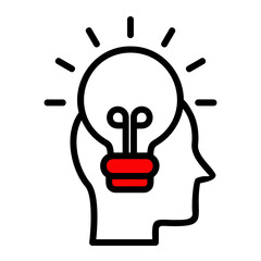 Red tube light icon head holding idea icon equals sign isolated on transparent background