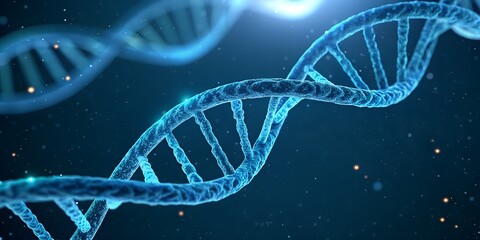 DNA double helix in glowing blue – Genetic code structure, molecular biology concept, biotechnology background, genome research visual, futuristic science illustration