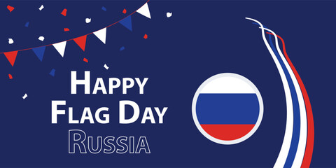 Happy Flag Day Russia web vector banner design illustration